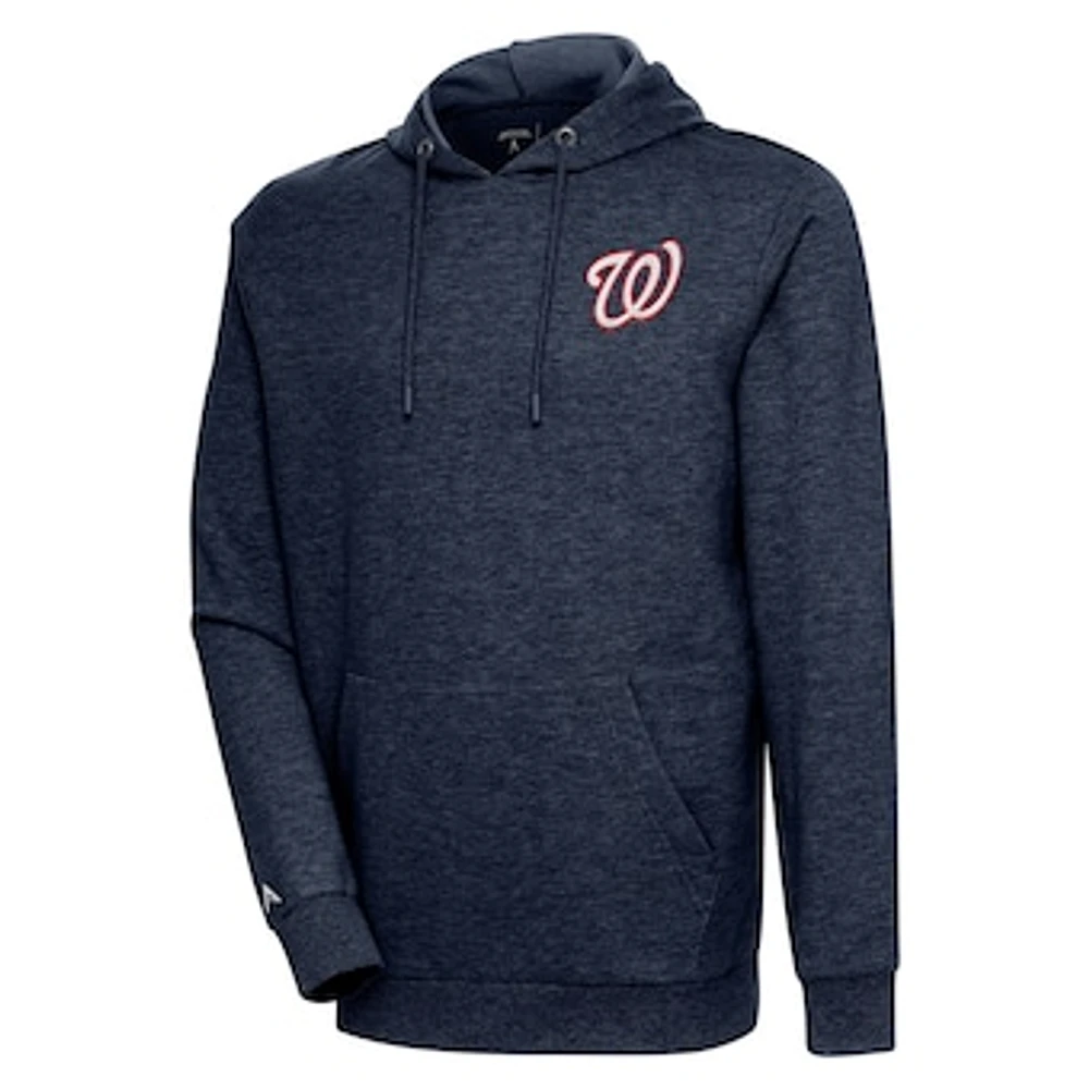 Men's Antigua Heather Navy Washington Nationals Action Pullover Hoodie