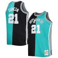 Men's Mitchell & Ness Tim Duncan Black/Teal San Antonio Spurs Big Tall Hardwood Classics 1998/99 Split Swingman Jersey