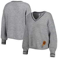 Women's Lusso Gray Phoenix Suns Scarletts Lantern Sleeve Tri-Blend V-Neck Pullover Sweater