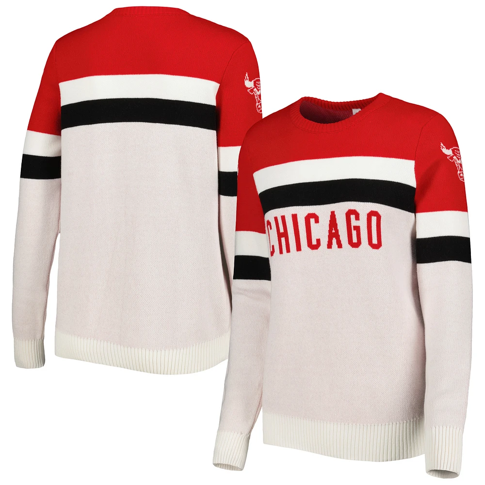 Women's Lusso Red/Cream Chicago Bulls Dominique Pullover Sweater