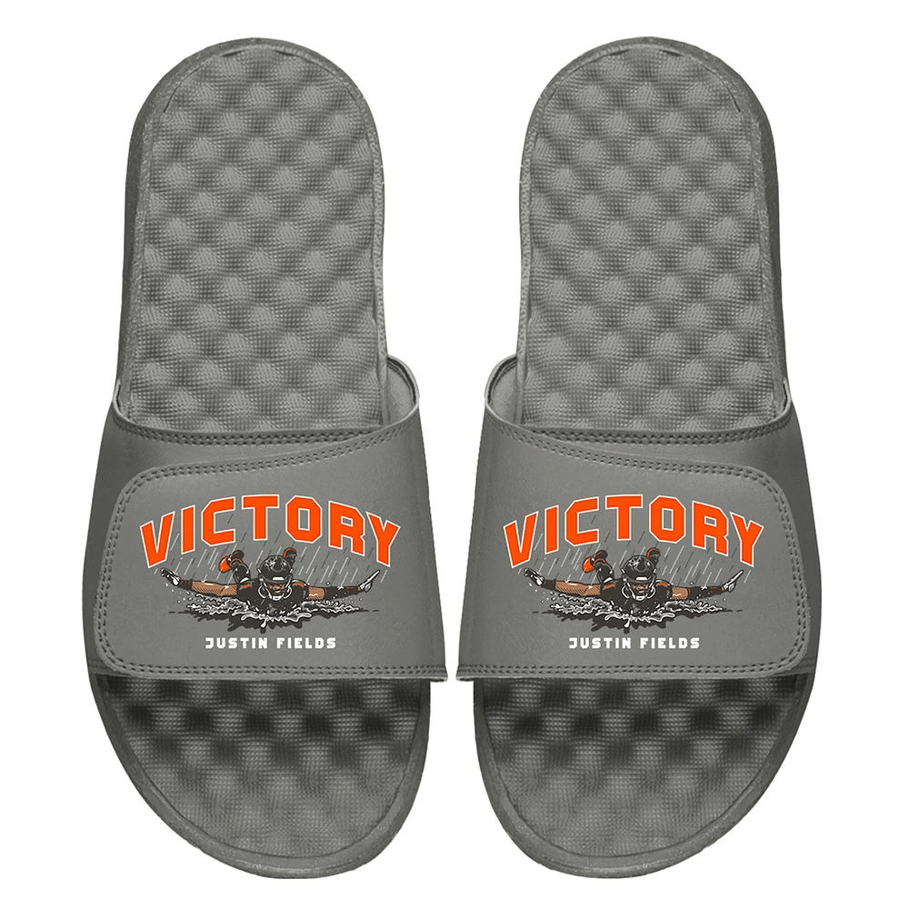 Youth BreakingT x ISlide Justin Fields Gray NFLPA Victory Slide Sandals