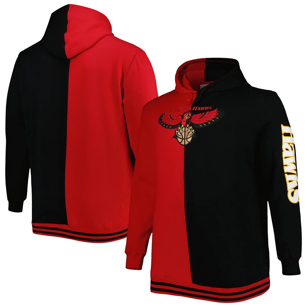 Men's Mitchell & Ness Red/Black Atlanta Hawks Big Tall Hardwood Classics Split Pullover Hoodie