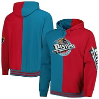 Men's Mitchell & Ness Teal/Red Detroit Pistons Big Tall Hardwood Classics Split Pullover Hoodie