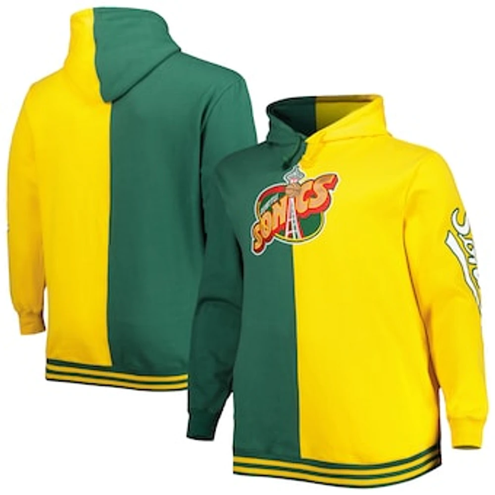 Men's Mitchell & Ness Green/Gold Seattle SuperSonics Big Tall Hardwood Classics Split Pullover Hoodie