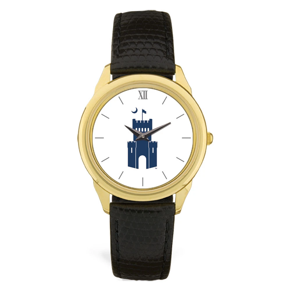 Unisex Gold/Brown Citadel Bulldogs Team Logo Leather Wristwatch
