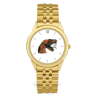 Men's Gold Florida A&M Rattlers Team Logo Rolled Link Bracelet Wristwatch