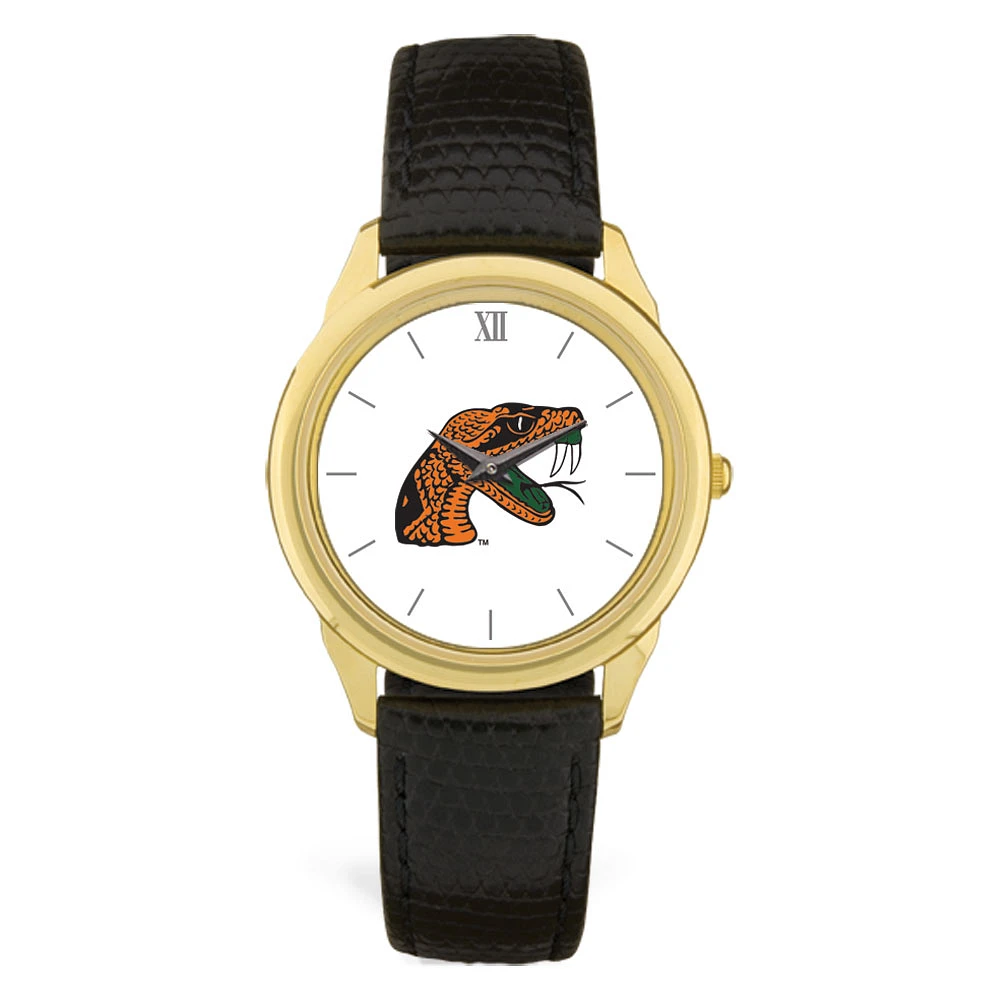 Gold Florida A&M Rattlers Team Logo Leather Wristwatch
