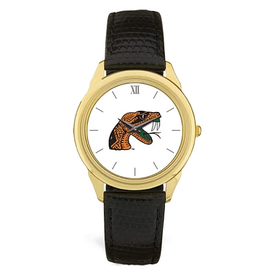 Gold Florida A&M Rattlers Team Logo Leather Wristwatch