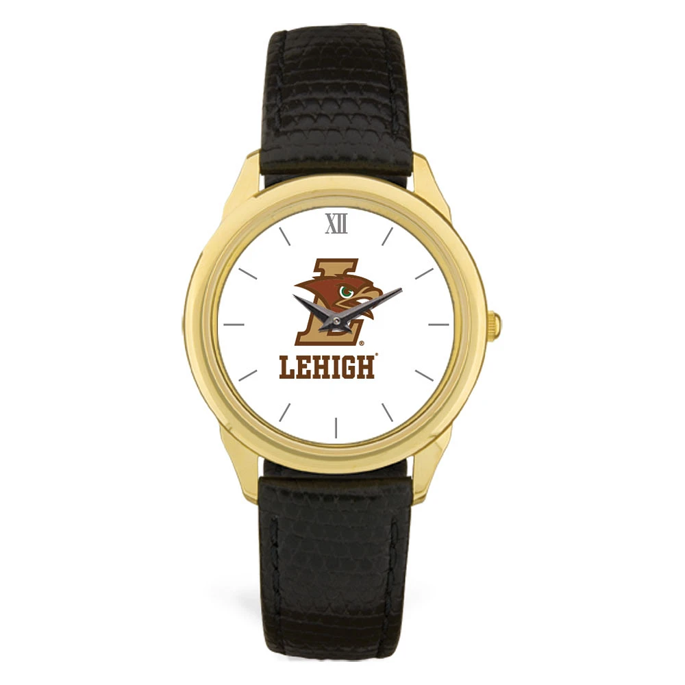 Gold Lehigh Mountain Hawks Team Logo Leather Wristwatch