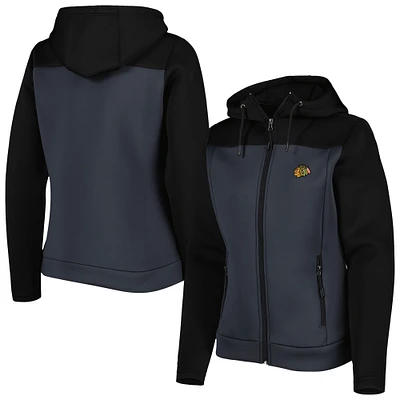 Women's Antigua Black/Gray Chicago Blackhawks Protect Full-Zip Jacket