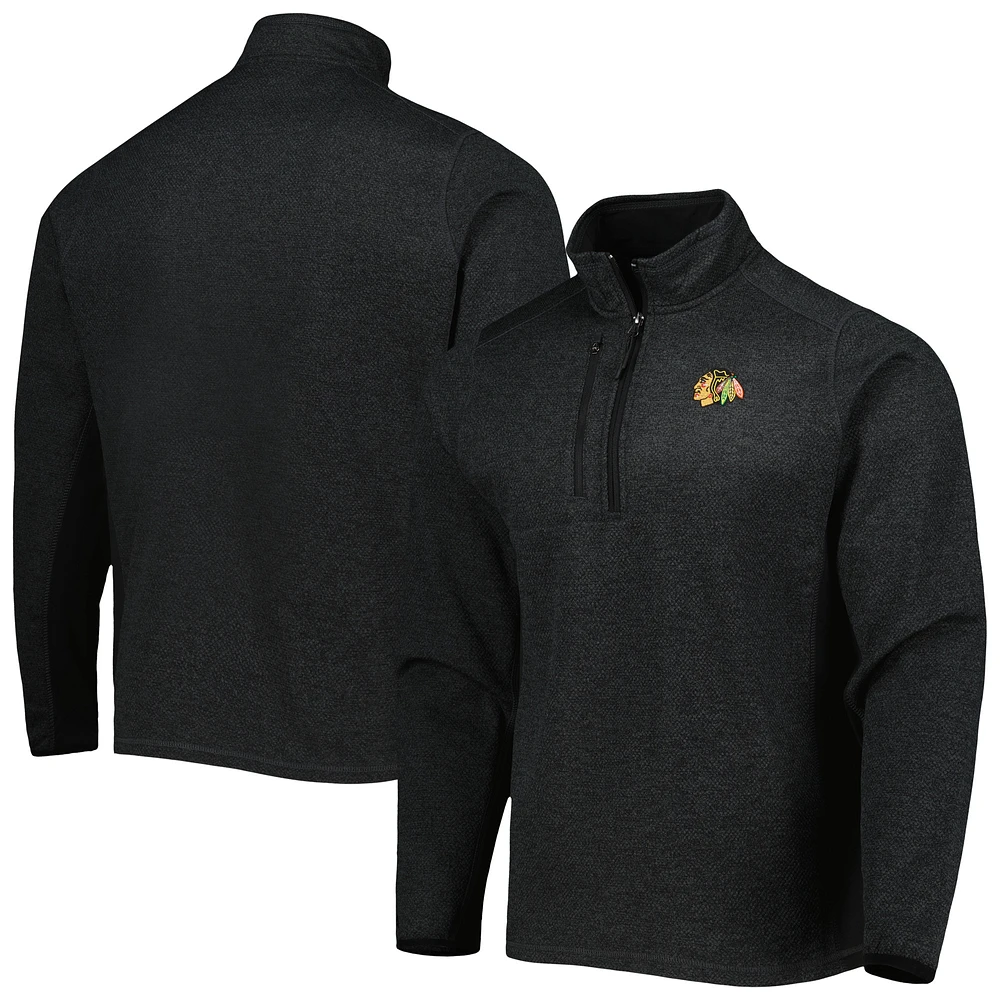 Men's Antigua Heathered Black Chicago Blackhawks Course Quarter-Zip Jacket