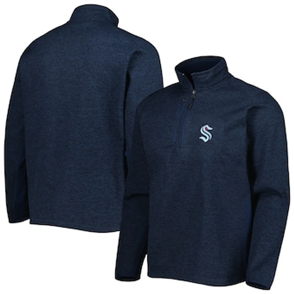 Men's Antigua Heathered Deep Sea Blue Seattle Kraken Course Quarter-Zip Jacket