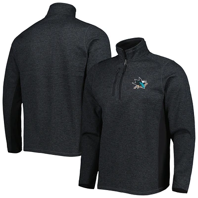 Men's Antigua Heathered Black San Jose Sharks Course Quarter-Zip Jacket