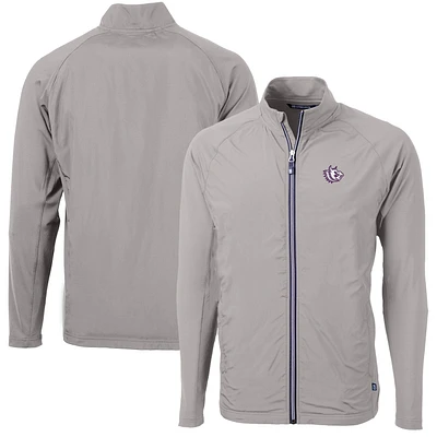 Men's Cutter & Buck Gray TCU Horned Frogs Adapt Eco Knit Hybrid Recycled Big Tall Full-Zip Jacket