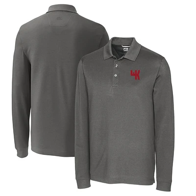 Men's Cutter & Buck Steel Western Kentucky Hilltoppers Vault Advantage Tri-Blend Pique Big Tall Long Sleeve Polo