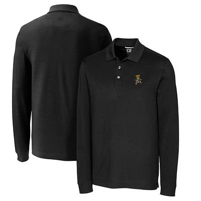 Men's Cutter & Buck Black Wichita State Shockers Vault Advantage Tri-Blend Pique Big Tall Long Sleeve Polo