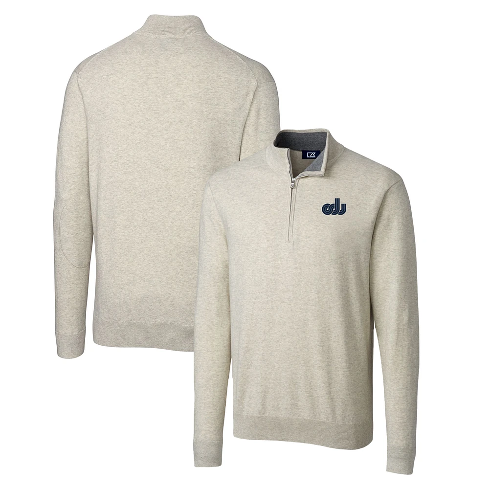 Men's Cutter & Buck Oatmeal Old Dominion Monarchs Lakemont Tri-Blend Big & Tall Quarter-Zip Pullover Sweater