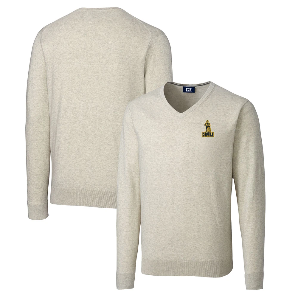 Men's Cutter & Buck Oatmeal Northern Arizona Lumberjacks Lakemont Tri-Blend Big Tall V-Neck Pullover Sweater