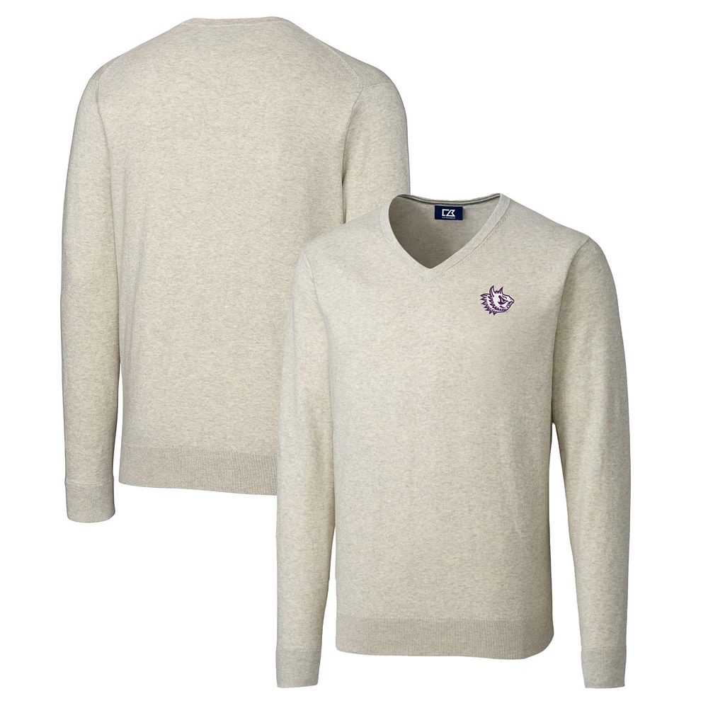 Men's Cutter & Buck Oatmeal TCU Horned Frogs Lakemont Tri-Blend Big Tall V-Neck Pullover Sweater