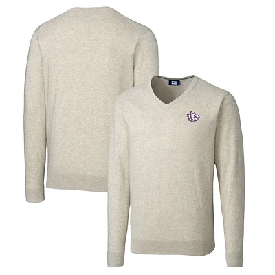 Men's Cutter & Buck Oatmeal TCU Horned Frogs Lakemont Tri-Blend Big Tall V-Neck Pullover Sweater