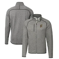 Men's Cutter & Buck Heather Gray Grambling Tigers Mainsail Sweater-Knit Big Tall Full-Zip Jacket