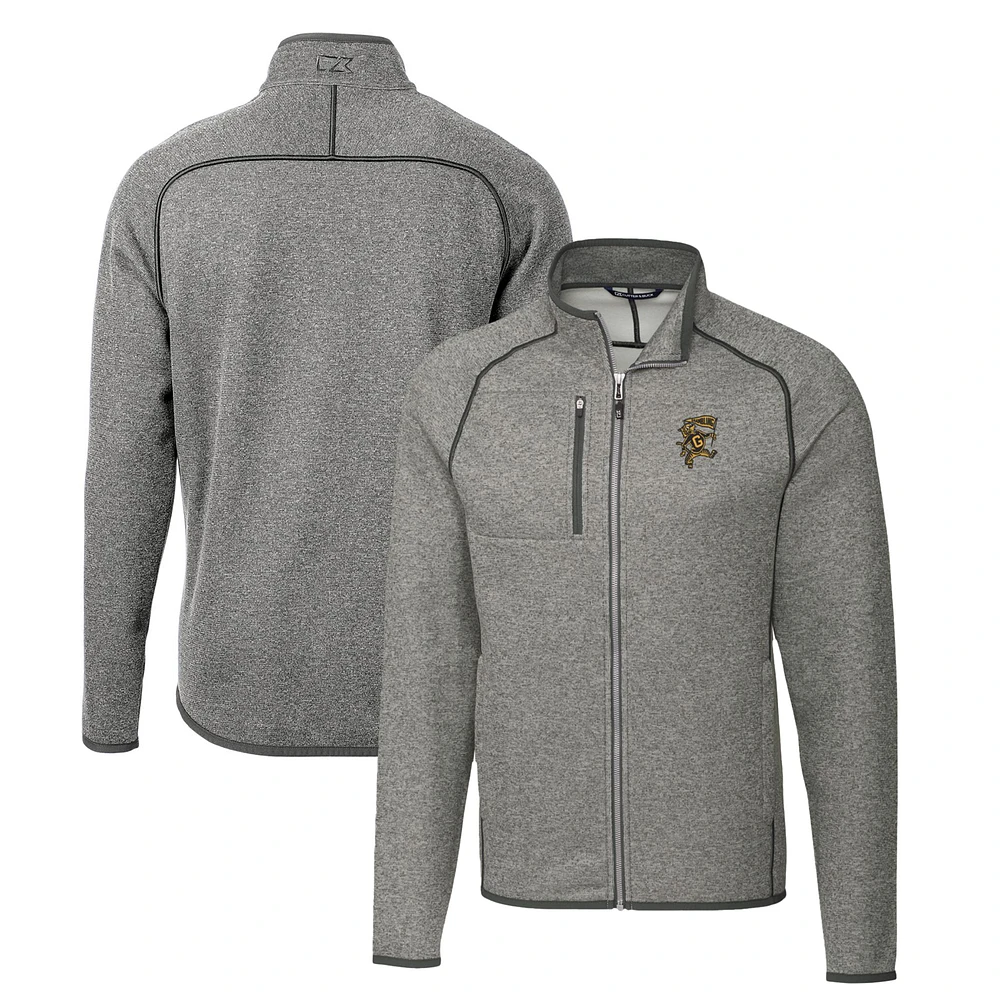 Men's Cutter & Buck Heather Gray Grambling Tigers Mainsail Sweater-Knit Big Tall Full-Zip Jacket