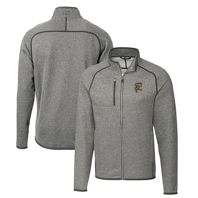 Men's Cutter & Buck Heather Gray Grambling Tigers Mainsail Sweater-Knit Big Tall Full-Zip Jacket