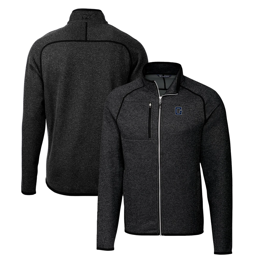 Men's Cutter & Buck Heather Charcoal Georgetown Hoyas Mainsail Sweater-Knit Big Tall Full-Zip Jacket