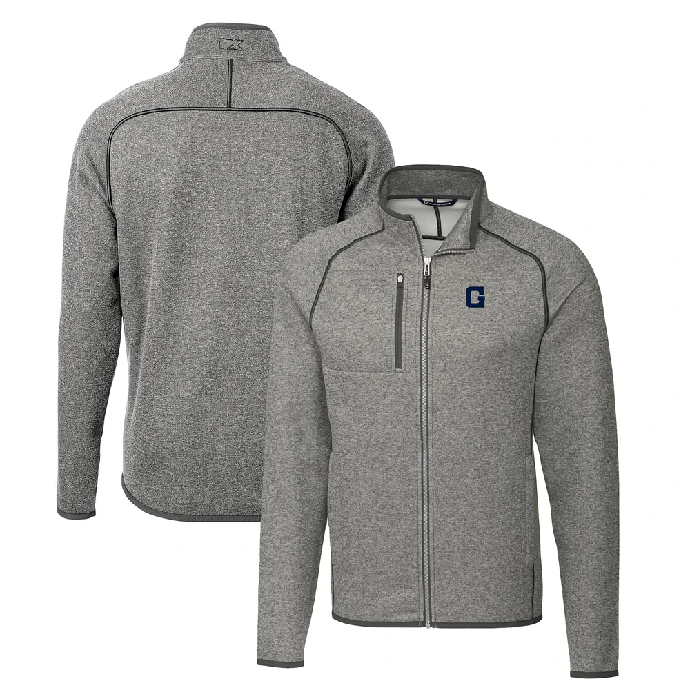 Men's Cutter & Buck Heather Gray Georgetown Hoyas Mainsail Sweater-Knit Big Tall Full-Zip Jacket