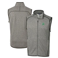 Men's Cutter & Buck Heather Gray Marshall Thundering Herd Mainsail Sweater-Knit Big Tall Full-Zip Vest