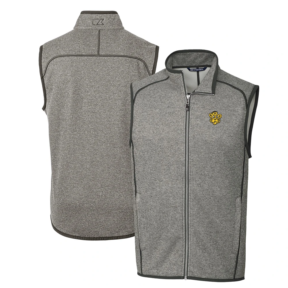 Men's Cutter & Buck Heather Gray Missouri Tigers Mainsail Sweater-Knit Big Tall Full-Zip Vest
