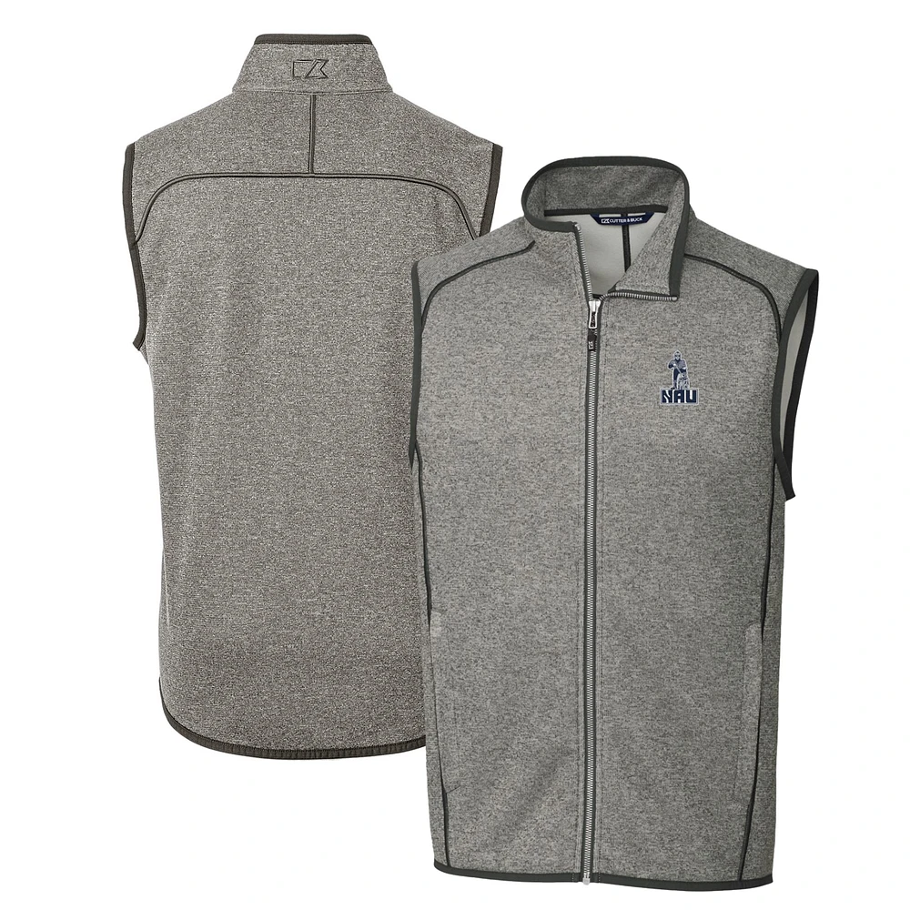 Men's Cutter & Buck Heather Gray Northern Arizona Lumberjacks Mainsail Sweater-Knit Big Tall Full-Zip Vest