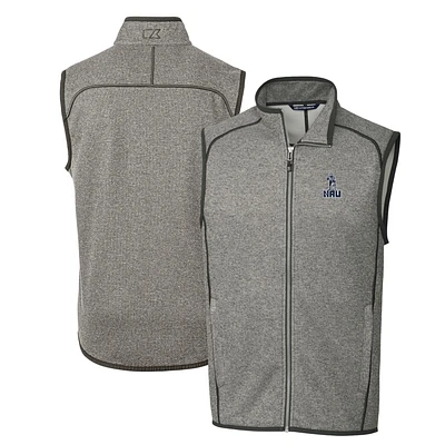 Men's Cutter & Buck Heather Gray Northern Arizona Lumberjacks Mainsail Sweater-Knit Big Tall Full-Zip Vest