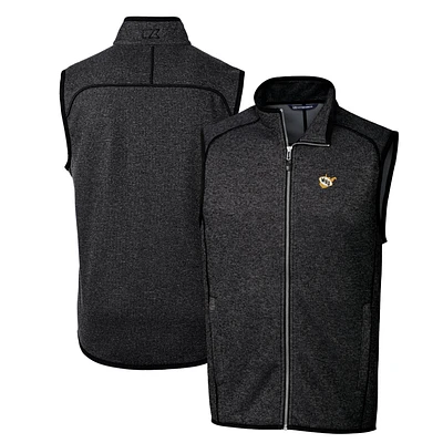 Men's Cutter & Buck Heather Charcoal West Virginia Mountaineers Mainsail Sweater-Knit Big Tall Full-Zip Vest