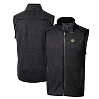 Men's Cutter & Buck Heather Charcoal West Virginia Mountaineers Mainsail Sweater-Knit Big Tall Full-Zip Vest