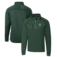 Men's Cutter & Buck Heather Green Tulane Wave Mainsail Sweater-Knit Big Tall Half-Zip Pullover Jacket