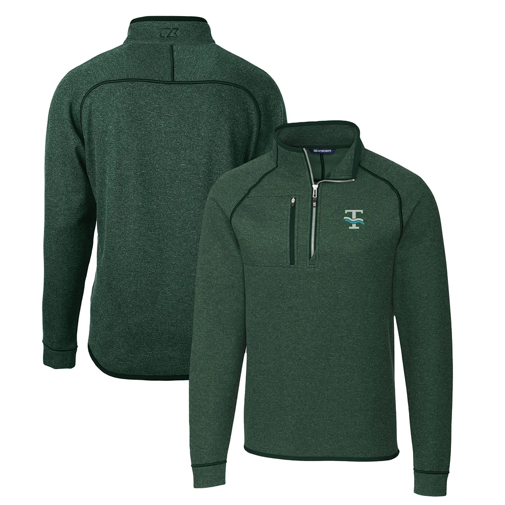 Men's Cutter & Buck Heather Green Tulane Wave Mainsail Sweater-Knit Big Tall Half-Zip Pullover Jacket