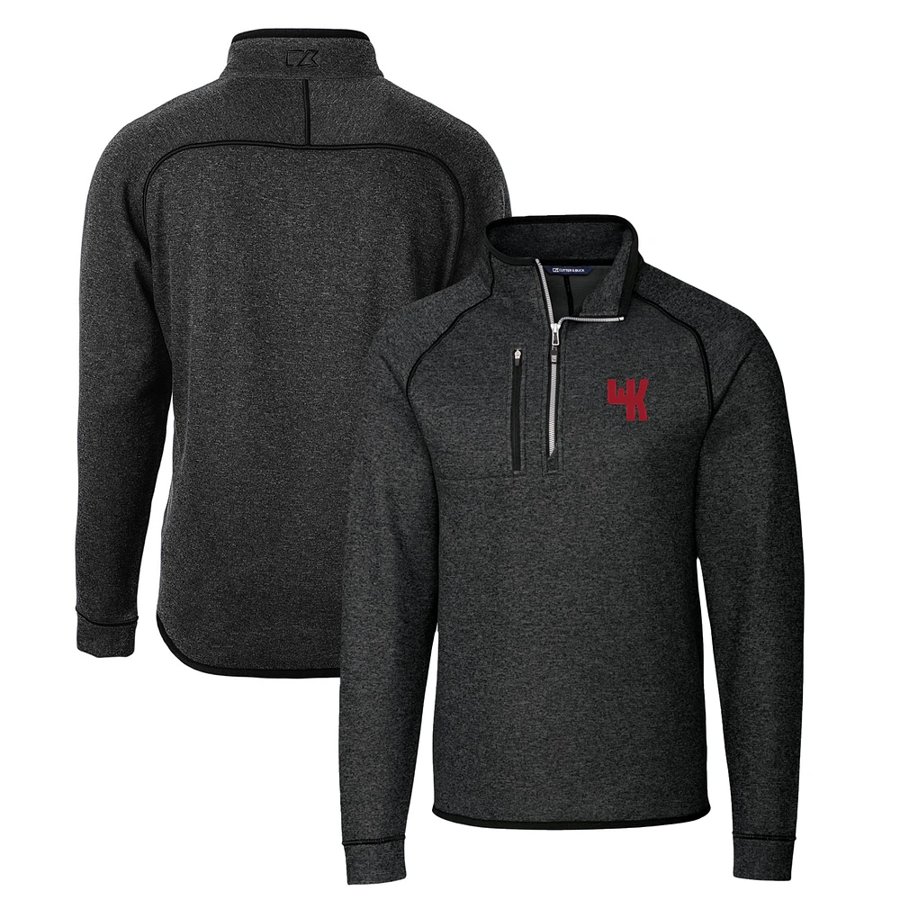 Men's Cutter & Buck Heather Charcoal Western Kentucky Hilltoppers Mainsail Sweater-Knit Big Tall Half-Zip Pullover Jacket