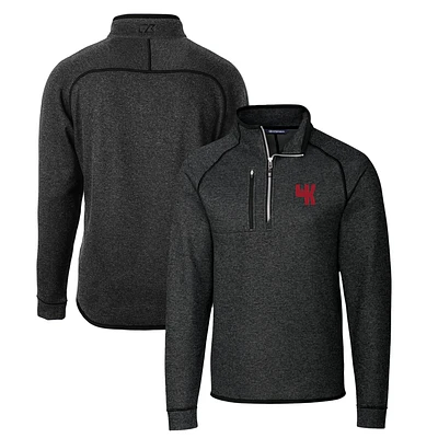 Men's Cutter & Buck Heather Charcoal Western Kentucky Hilltoppers Mainsail Sweater-Knit Big Tall Half-Zip Pullover Jacket