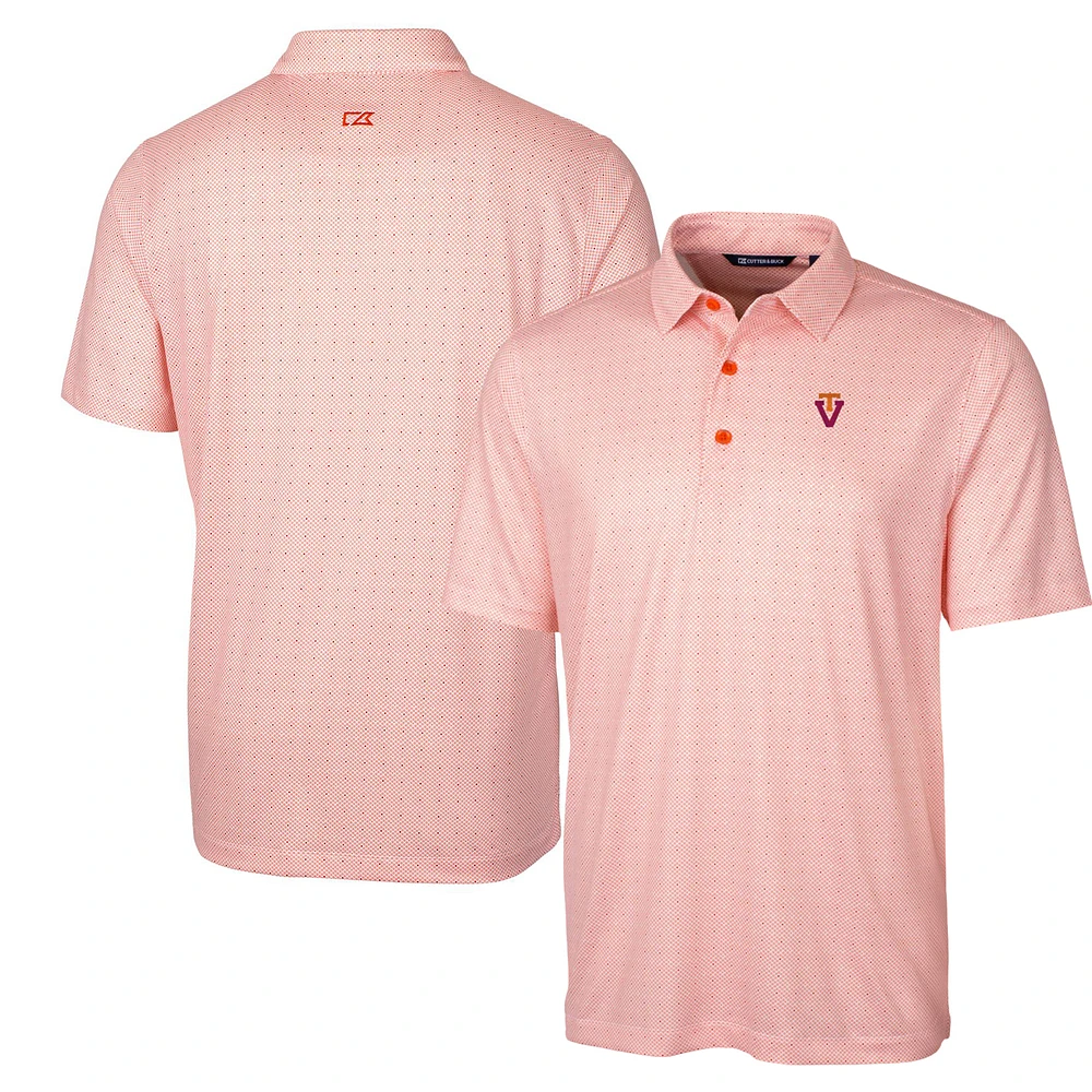 Men's Cutter & Buck Orange Virginia Tech Hokies Team Logo Big Tall Pike Double Dot Print Stretch Polo