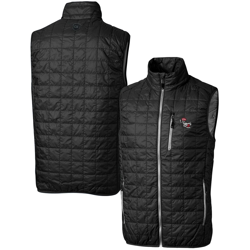 Men's Cutter & Buck Black NC State Wolfpack Team Logo Big Tall Rainier PrimaLoft Eco Insulated Full-Zip Puffer Vest