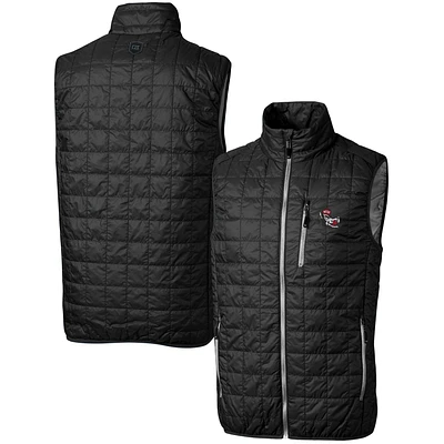 Men's Cutter & Buck Black NC State Wolfpack Team Logo Big Tall Rainier PrimaLoft Eco Insulated Full-Zip Puffer Vest