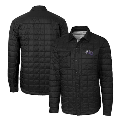 Men's Cutter & Buck Black Stephen F Austin Lumberjacks Team Logo Big Tall Rainier PrimaLoft Eco Insulated Quilted Button-Up Shacket