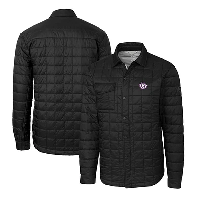 Men's Cutter & Buck Black TCU Horned Frogs Team Logo Big Tall Rainier PrimaLoft Eco Insulated Quilted Button-Up Shacket