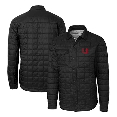 Men's Cutter & Buck Black Utah Utes Team Logo Big Tall Rainier PrimaLoft Eco Insulated Quilted Button-Up Shacket