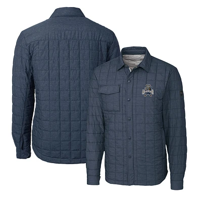 Men's Cutter & Buck Heather Navy Utah State Aggies Team Logo Big Tall Rainier PrimaLoft Eco Insulated Quilted Button-Up Shacket