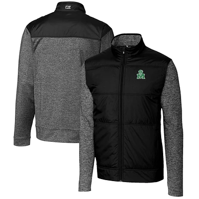 Men's Cutter & Buck Black Marshall Thundering Herd Vault Big Tall Stealth Hybrid Quilted Full-Zip Windbreaker Jacket