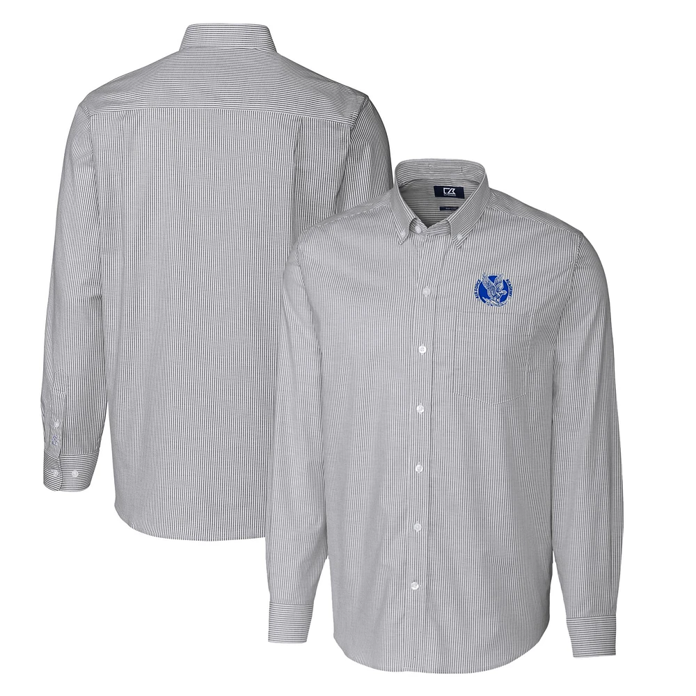 Men's Cutter & Buck Charcoal Air Force Falcons Vault Big Tall Oxford Stripe Long Sleeve Button-Down Shirt