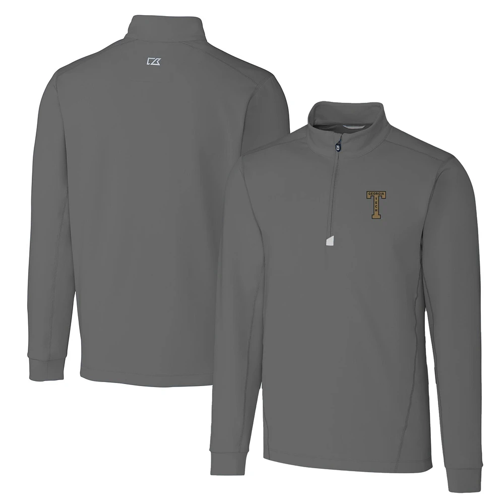Men's Cutter & Buck Steel GA Tech Yellow Jackets Big Tall Traverse Stretch Quarter-Zip Pullover Top