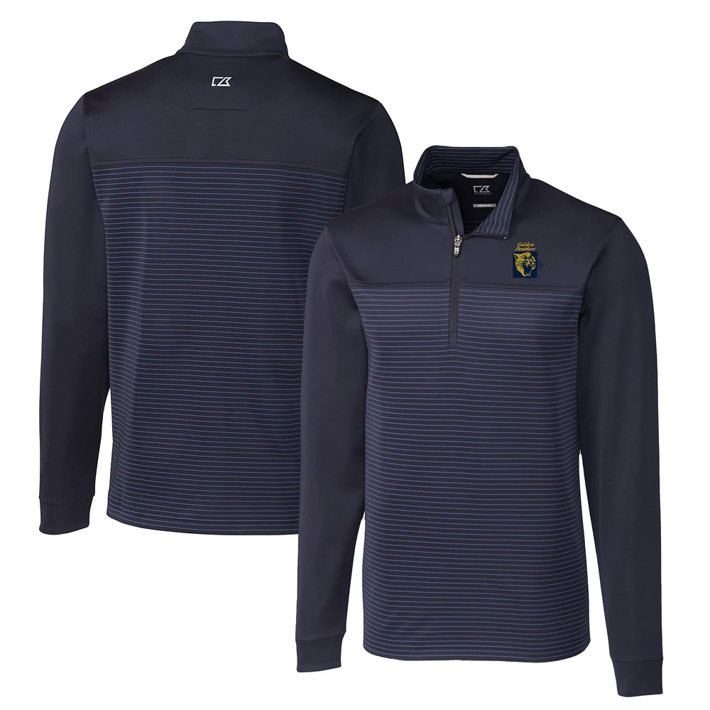 Men's Cutter & Buck Navy FIU Panthers Big Tall Traverse Stripe Stretch Quarter-Zip Pullover Top